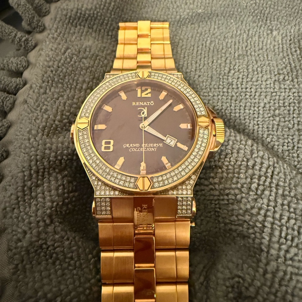 Renato Gold Watch with Brown Dial and Sparkling Accents